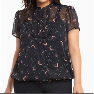 Torrid button up chiffon sheer moon star top